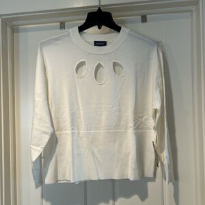 Modcloth Cream Crew Neck Sweater with Cut-Out Design
